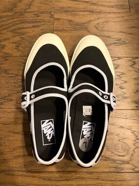 Vans Black and White Mary Jane Canvas Slip-Ons